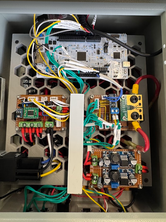 Hybrid System electronics box wiring with terminal blocks, shielded cabling, and power distribution.